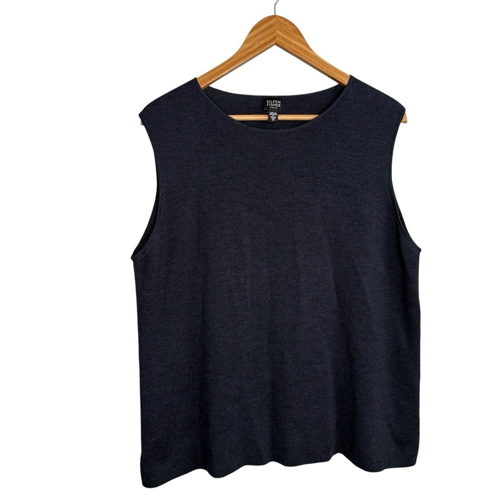 Eileen Fisher Womens Tank Top 1X Navy Blue Italian Yarn Merino Wool Sleeveless